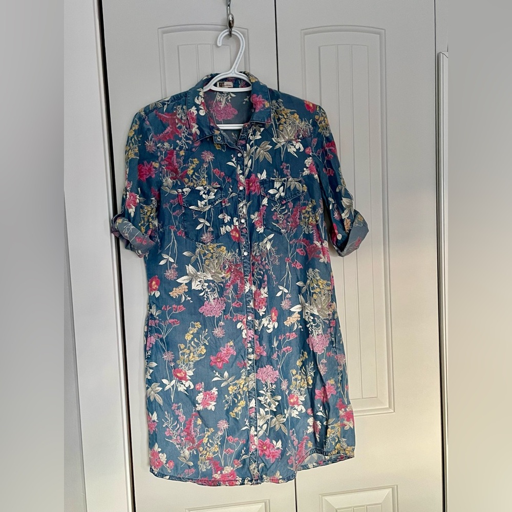 KUT from the Kloth Denim Shirt Dress Floral Blue size Small